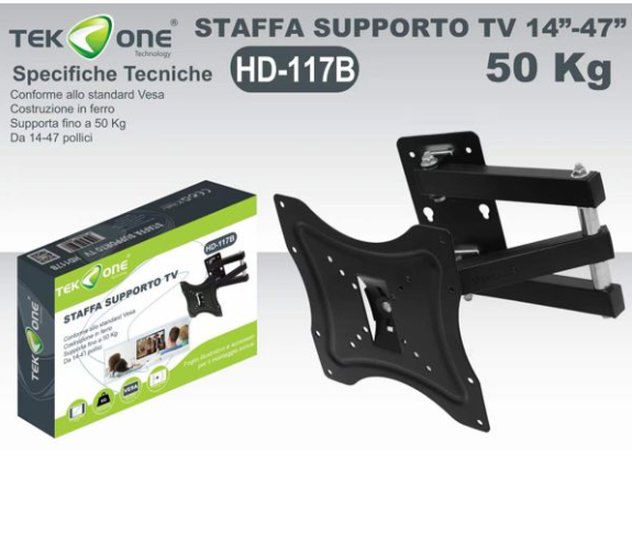 Supporto da Parete TekOne per TV LED/LCD 14-47'' - VESA, Fino a 50kg