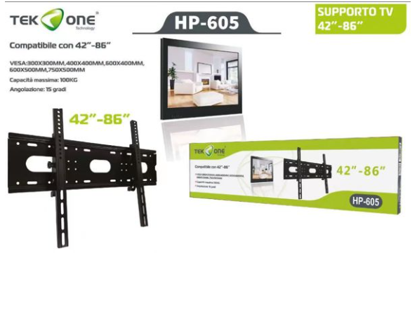 Supporto da Parete TekOne per TV 42"-86" - Robusto, Regolabile e Affidabile max 100kg