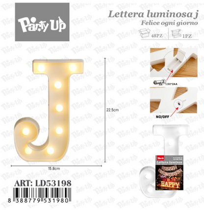 Lettere in Legno Decorative – 17 x 23 cm ABCDEFGHIJKLMNOPQRSTUVWXYZ+OMAGGIO 1 CONFEZIONE BATTERIE AA