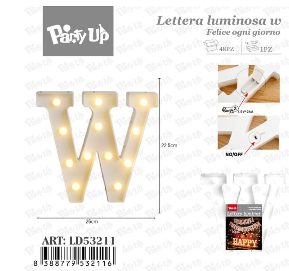 Lettere in Legno Decorative – 17 x 23 cm ABCDEFGHIJKLMNOPQRSTUVWXYZ+OMAGGIO 1 CONFEZIONE BATTERIE AA