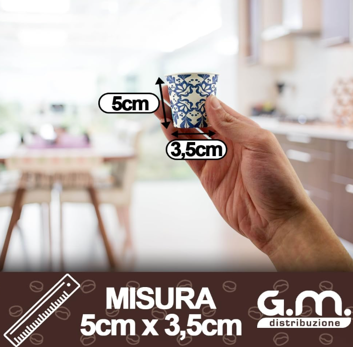Bicchieri da Caffè in Carta 2000PZ con Grafiche Maioliche, 75 ml, Biodegradabili Biocompostabili, Usa e Getta, 4 Colorazioni, Ideale per Casa, Ufficio, Asporto Bevande Calde