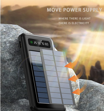 Solar Power Bank, Camping Equipment for Family Outings, Portable Charger 12000Mah Fast Charging, Super Bright Flashlight and as a Cell Phone Holder