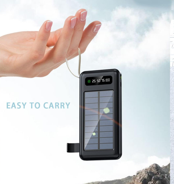 Solar Power Bank, Camping Equipment for Family Outings, Portable Charger 12000Mah Fast Charging, Super Bright Flashlight and as a Cell Phone Holder