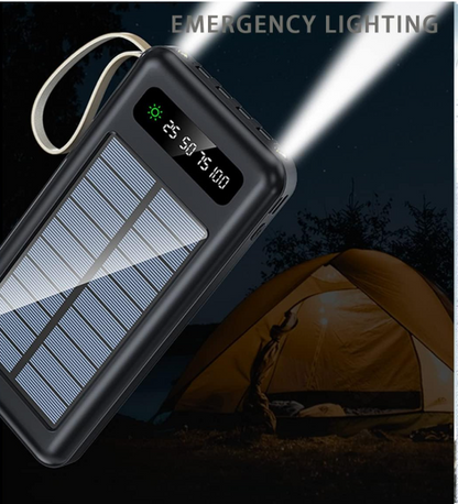 Solar Power Bank, Camping Equipment for Family Outings, Portable Charger 12000Mah Fast Charging, Super Bright Flashlight and as a Cell Phone Holder