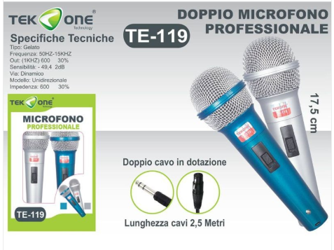 Coppia Microfoni Dinamico TeKone Te-119 Con Filo Karaoke Conferenza hsb