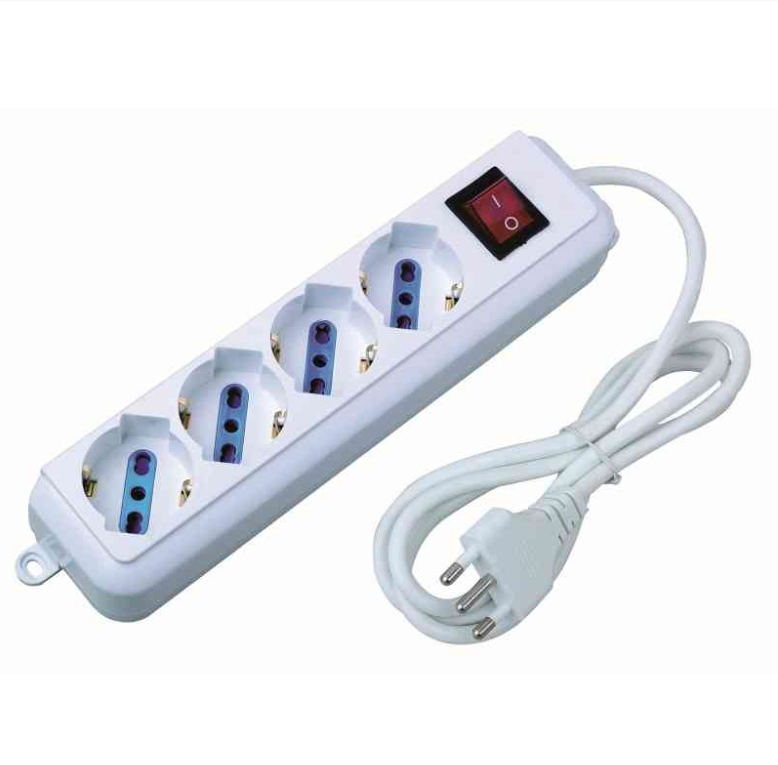 Ciabatta Multipresa Elettrica con 3/4/5/6 Posti Schuko Interruttore Accensione Bianca Pratica Cavo 3M Spina 16A
