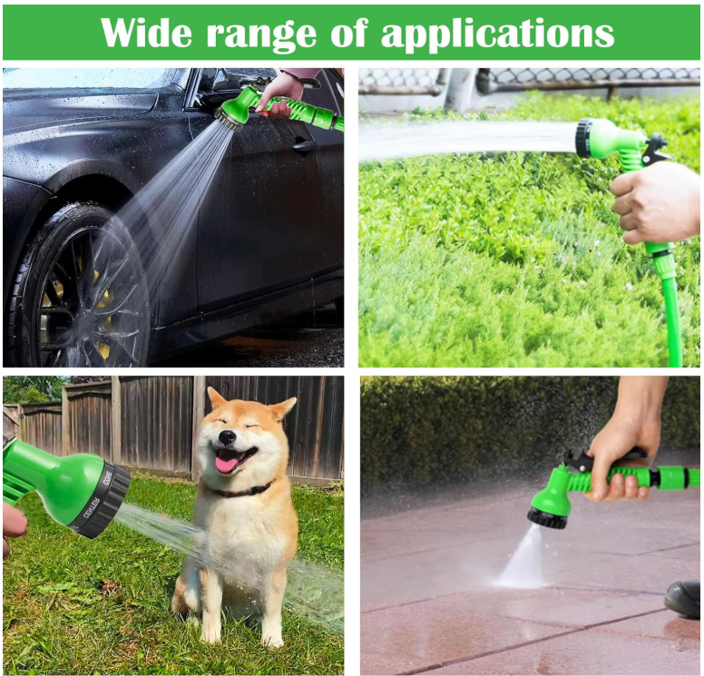 Tubo Estensibile da Giardino 15 MT con Pistola Multigetto 7 Modalità di Spruzzo e Accessori Super Leggero e Flessibile