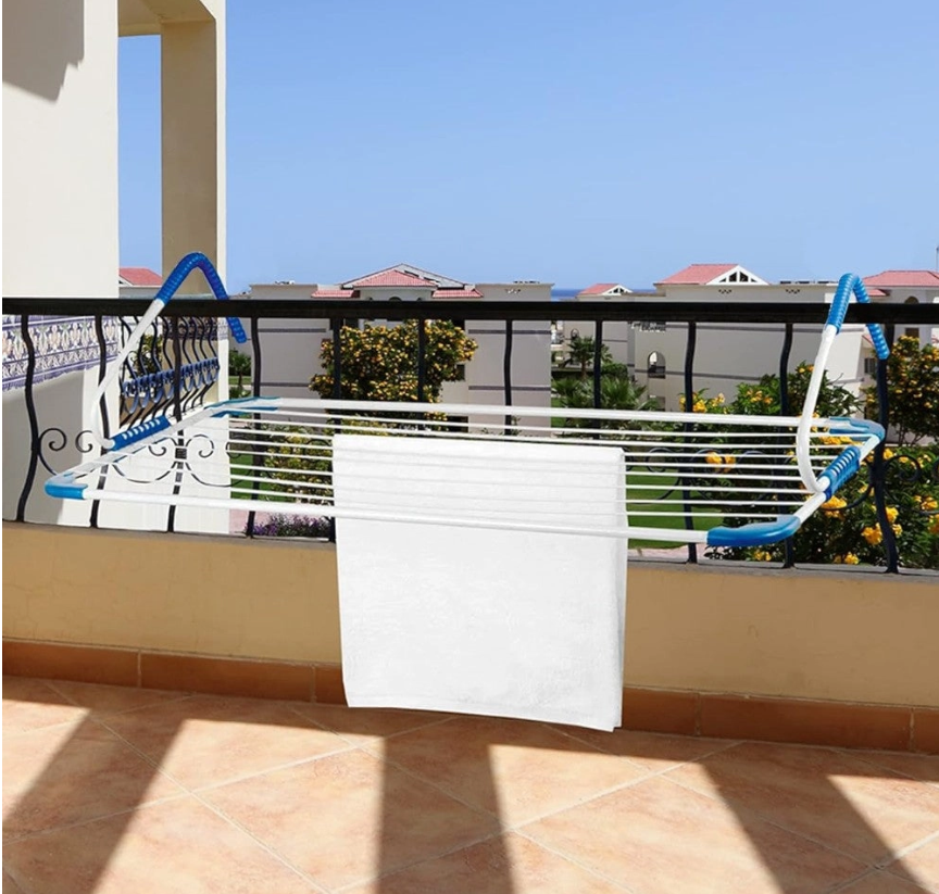 Stendibiancheria da Balcone Large h23x105x55 cm in Metallo con Bracci Regolabili e 8 Fili per Stenditura Funzionale e Versatile