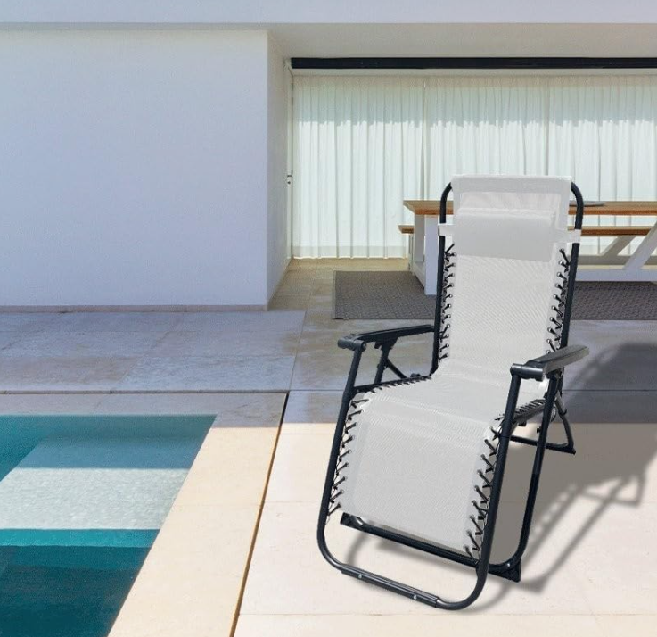 Marbueno Steel Garden Deck Chair with Armrests, Foldable, Pink and White Fabric Seat, 90x108x66 cm, Durable and Breathable