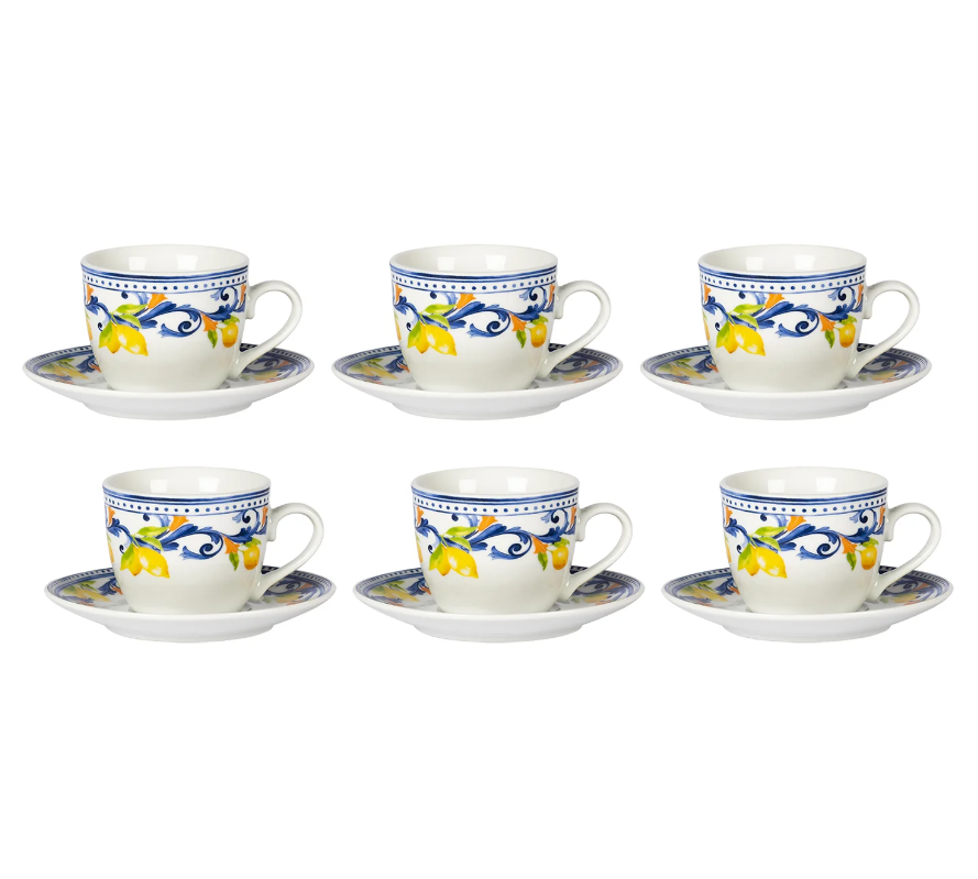 Servizio da Caffè in Porcellana Lemònia 9 cl 6 tazzine da caffè e 6 piattini coordinati.