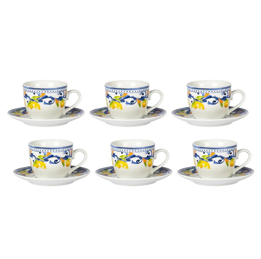 Servizio da Caffè in Porcellana Lemònia 9 cl 6 tazzine da caffè e 6 piattini coordinati.