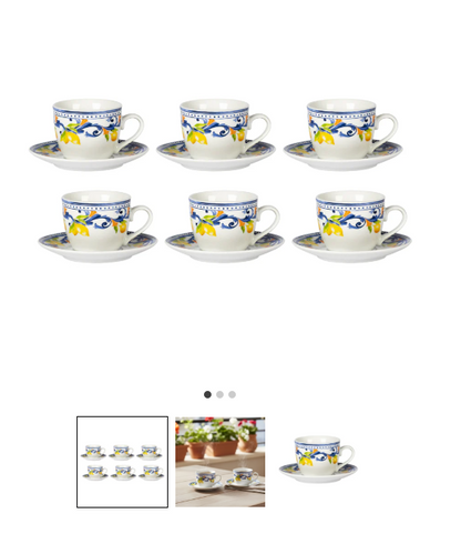 Servizio da Caffè in Porcellana Lemònia 9 cl 6 tazzine da caffè e 6 piattini coordinati.