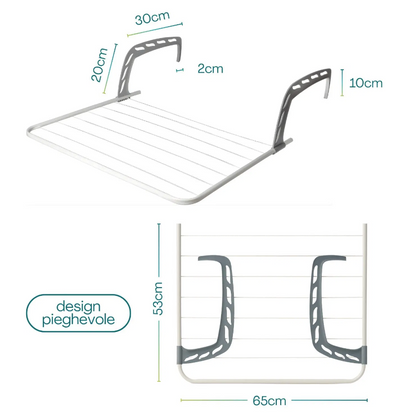 Stendibiancheria da Termosifone e Balcone Wing h16x65x52 cm max 4 kg Struttura in Acciaio Verniciato Bracci Regolabili e Ripiegabili Finitura Antiruggine
