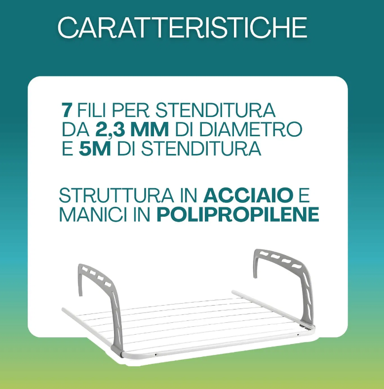 Stendibiancheria da Termosifone e Balcone Wing h16x65x52 cm max 4 kg Struttura in Acciaio Verniciato Bracci Regolabili e Ripiegabili Finitura Antiruggine