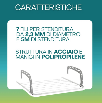 Stendibiancheria da Termosifone e Balcone Wing h16x65x52 cm max 4 kg Struttura in Acciaio Verniciato Bracci Regolabili e Ripiegabili Finitura Antiruggine