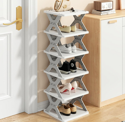 Scarpiera Pieghevole 6 Ripiani in Polipropilene h9-85x27x27 cm Struttura Salvaspazio Leggera e Durabile Design Moderno Montaggio Rapido Senza Attrezzi