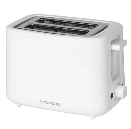 Dictrolux Tostapane Elettrico 2 Fette Bianco 760 Watt con Timer e Scongelamento 7 Livelli di Regolazione e Sistema Pop-up Automatico