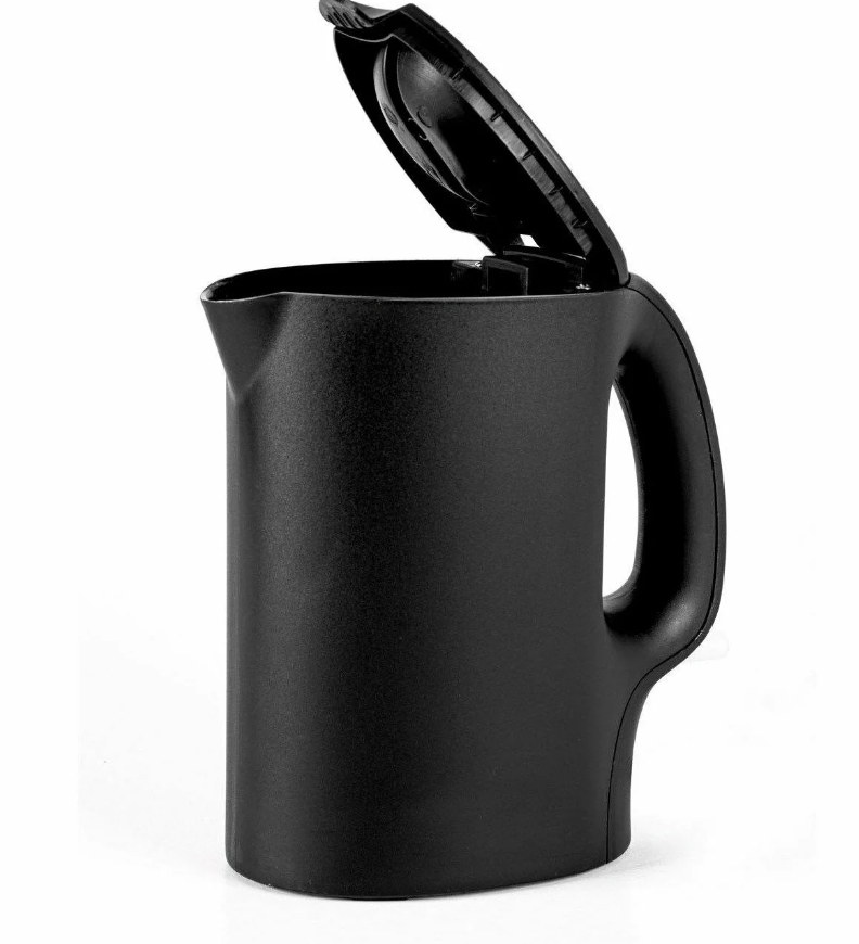 Bollitore Elettrico 1 Litro 900 Watt Nero con Coperchio Apribile per Uso Domestico Funzioni di Sicurezza e Beccuccio Anti Goccia