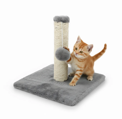 Tiragraffi a Colonna per Gatti con Corda in Sisal e Pallina Gioco Base Ampia e Stabile MDF Poliestere Sisal h23x25x25 cm