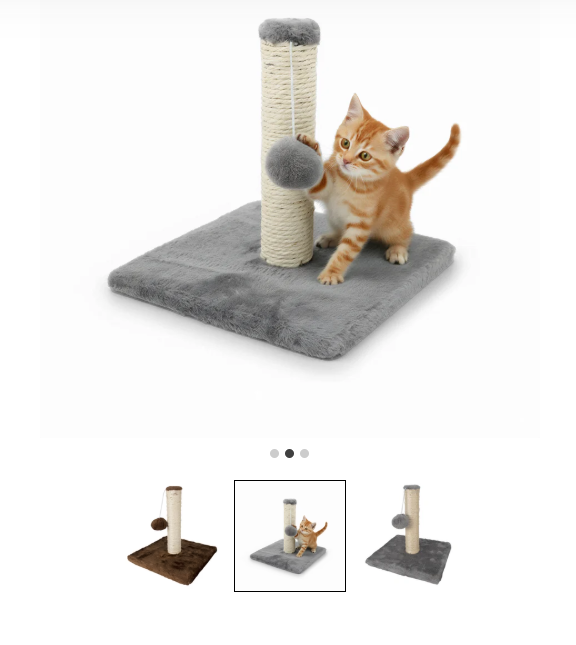 Tiragraffi a Colonna per Gatti con Corda in Sisal e Pallina Gioco Base Ampia e Stabile MDF Poliestere Sisal h23x25x25 cm