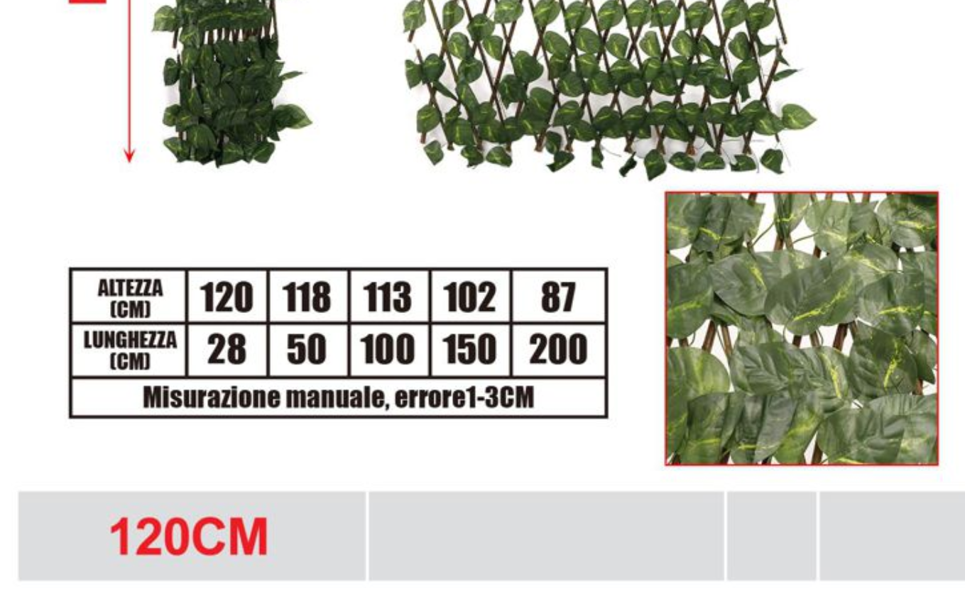 Artificial Hedge with Extendable Wooden Trellis Il Gruppone 120cm