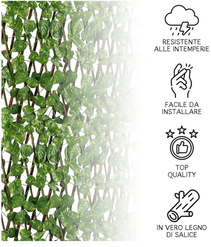 Artificial Hedge with Extendable Wooden Trellis Il Gruppone 120cm