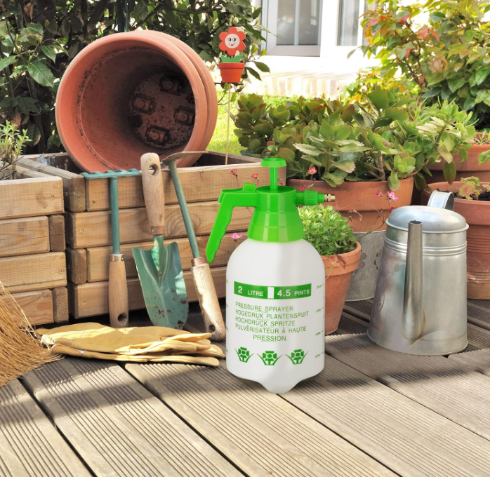 Spruzzatore a Pressione da 2 L, Ugello Regolabile, Nebulizzatore Acqua e Diserbante, da Giardino, Bianco Verde