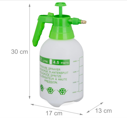 Spruzzatore a Pressione da 2 L, Ugello Regolabile, Nebulizzatore Acqua e Diserbante, da Giardino, Bianco Verde