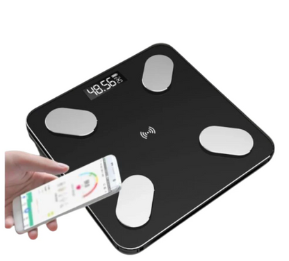 Bilancia Smart in Vetro Bluetooth con Tecnologia Bluetooth e Vetro Temperato Nero Portata 180 kg Display LCD 4 Sensori Analisi Benessere Ultra Sottile 2,2 cm