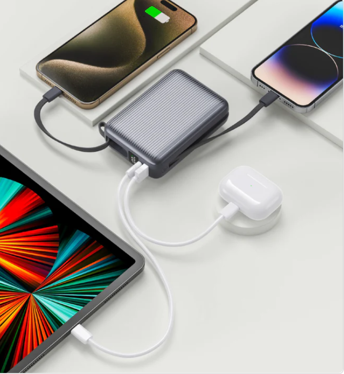 MINI Power Bank 10000mAh - Built-in Cables and 22.5W Fast Charging Mini Portable and Elegant Solution for Your Battery Charged Anywhere Without Messy Cables