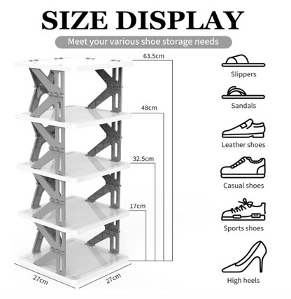 Scarpiera Pieghevole 6 Ripiani in Polipropilene h9-85x27x27 cm Struttura Salvaspazio Leggera e Durabile Design Moderno Montaggio Rapido Senza Attrezzi