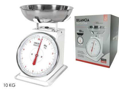 Bilancia da cucina analogica Silvano, bilancia alimentare multifunzione, design retrò, alta precisione, capacità massima di 30 kg, ciotola in acciaio inox inclusa, pulizia semplice