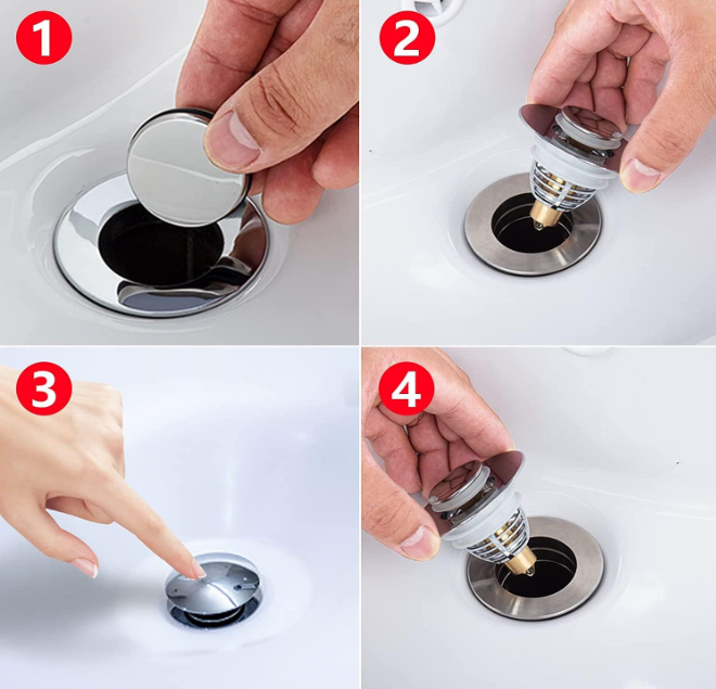 Tappo Lavandino Bagno Cucina, Pop Up Click Clack, Universale Per Foro Scarico 34-42mm