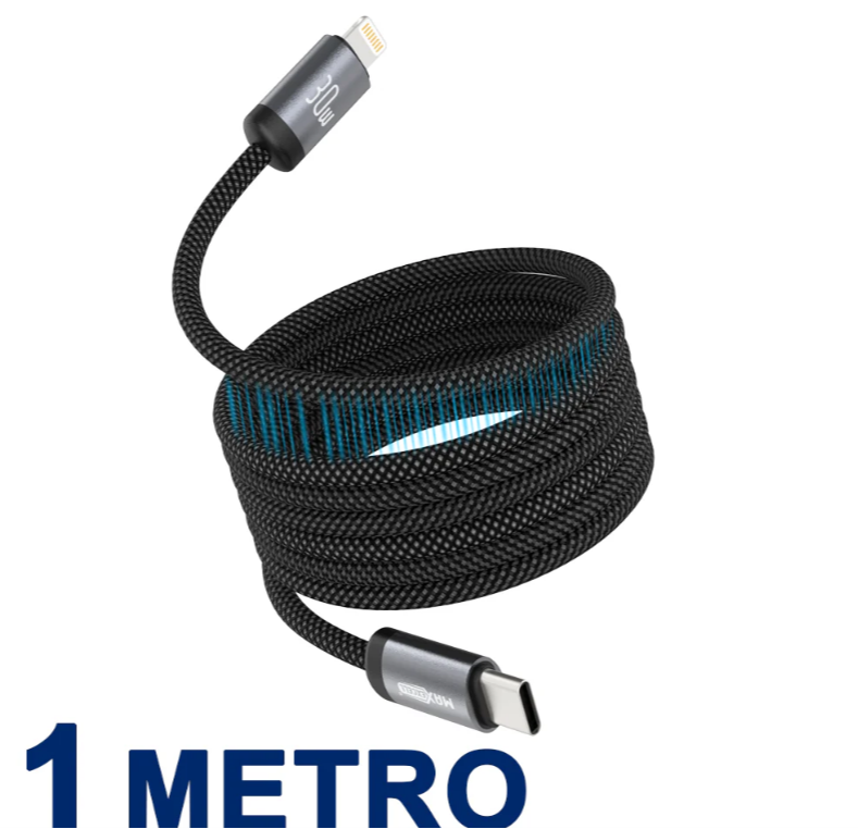 Cavo Magnetico Auto-avvolgente 60W/30W C-C a C-IPHONE Ricarica Ultra-rapida PD2.0-3.1 con Protezione OTP/OCP e Trasferimento Dati 480 Mbps