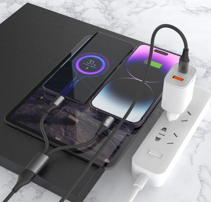 Multi Cavo di Ricarica 3 in 1 – Lightning + Micro USB + USB-C-Cavo USB-C 2 in 1 – Doppia Uscita USB-C 60W + Lightning 30W