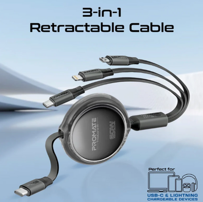 Multi Cavo di Ricarica 3 in 1 – Lightning + Micro USB + USB-C-Cavo USB-C 2 in 1 – Doppia Uscita USB-C 60W + Lightning 30W