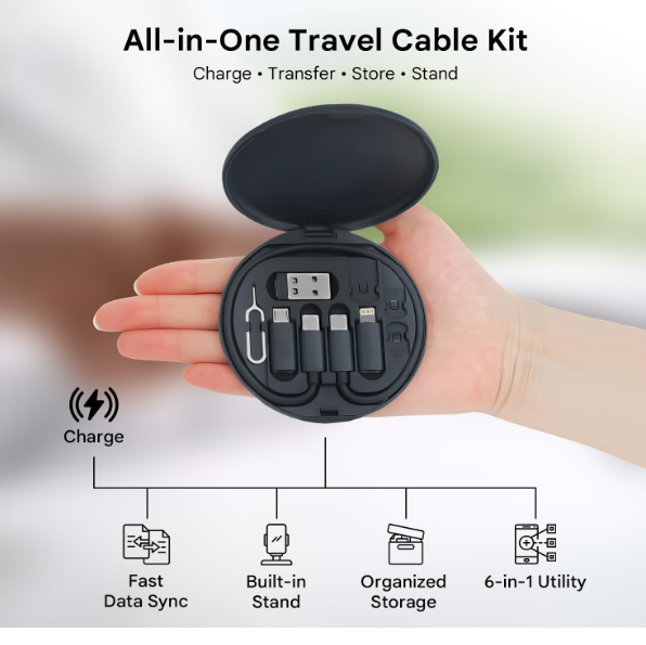 USB C Adapter OTG Cable Kit, Multi Charging Cable Case Convertor USB C to iOS Device/Type C/Micro/USB A Adapter, Data Transfer Contains Card Slot for Traveling, Use as Phone Holder