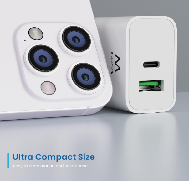 Caricatore Rapido 35W USB-C Power Delivery + USB-A QC3.0 per iPhone e Android Doppia Porta Tecnologia PPS Compatto da Viaggio Carica Veloce e Efficiente