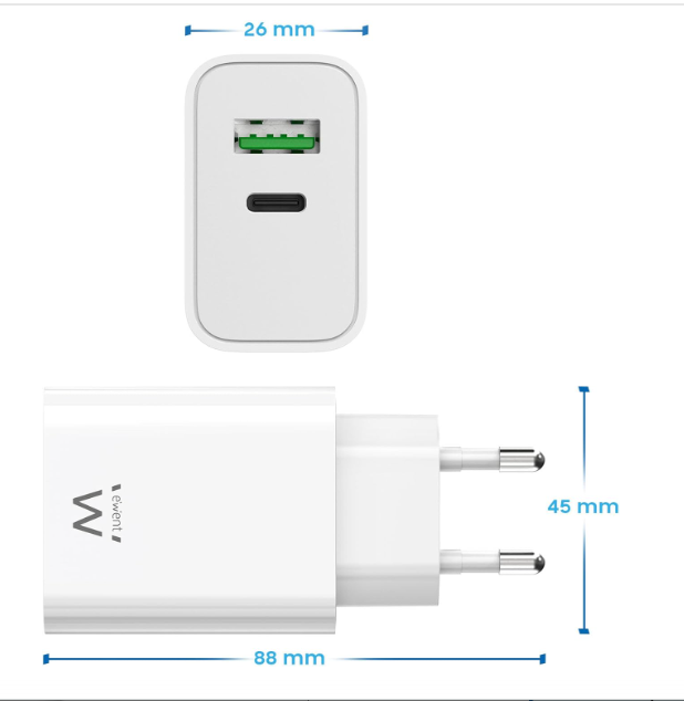Caricatore Rapido 35W USB-C Power Delivery + USB-A QC3.0 per iPhone e Android Doppia Porta Tecnologia PPS Compatto da Viaggio Carica Veloce e Efficiente