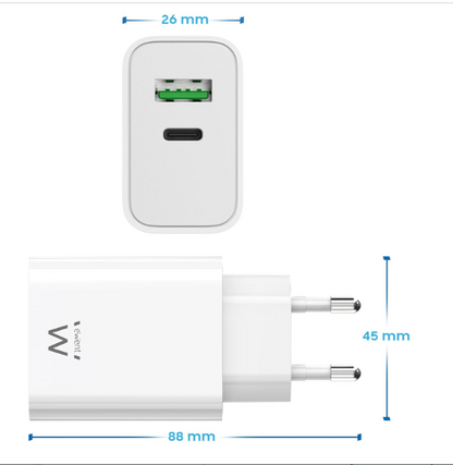 Caricatore Rapido 35W USB-C Power Delivery + USB-A QC3.0 per iPhone e Android Doppia Porta Tecnologia PPS Compatto da Viaggio Carica Veloce e Efficiente