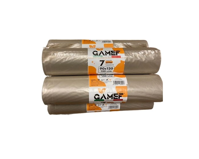 EXTRA RESISTENTI PER RIFIUTI 90X120 DI 150 LITRI PER IMMONDIZIA AMBRA 7 sacchi