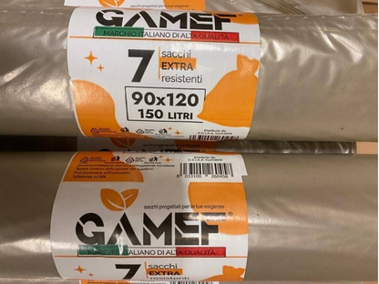 EXTRA RESISTENTI PER RIFIUTI 90X120 DI 150 LITRI PER IMMONDIZIA AMBRA 7 sacchi