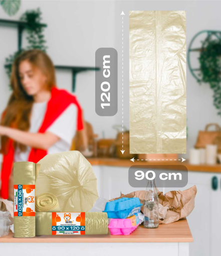EXTRA RESISTENTI PER RIFIUTI 90X120 DI 150 LITRI PER IMMONDIZIA AMBRA 7 sacchi