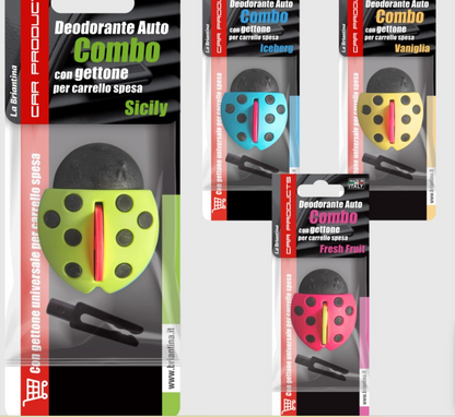 Deodorante Auto Combo Ladybug è pensato per profumare l’abitacolo grazie al pratico aggancio alle alette della bocchetta dell’aria