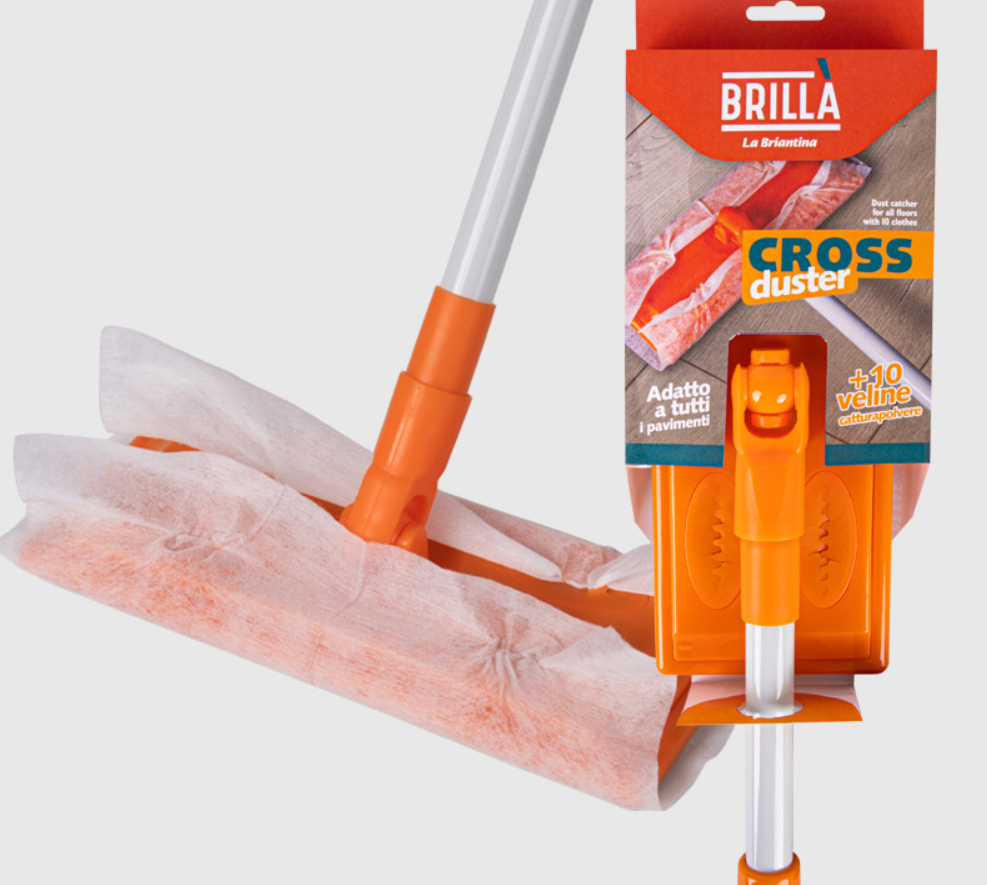 Attrezzo catturapolvere Cross con 10 veline completo di manico.