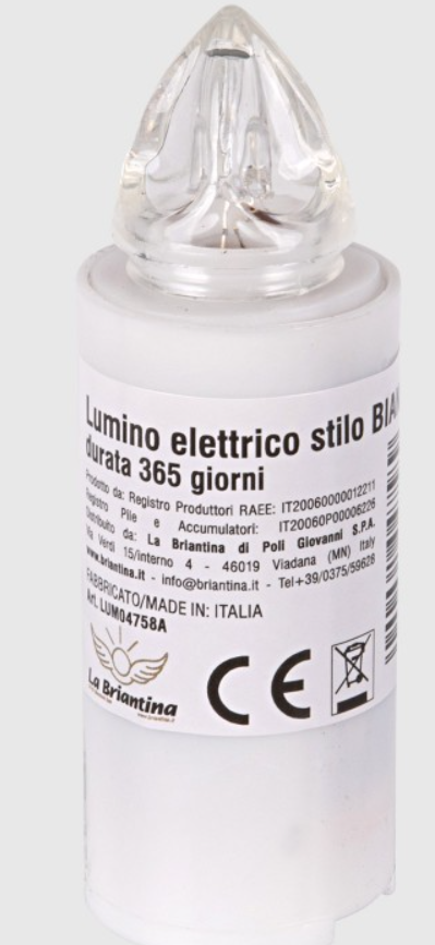 Lumini Stilo Rosso/bianco  365 gg Lumino elettrico di colore rosso per loculo mortuario, luce rossa intermittente. Lumino a batteria, usa e getta. Molto resistente alle intemperie, quindi perfetto anche da esterno