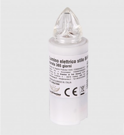 Lumini Stilo Rosso/bianco  365 gg Lumino elettrico di colore rosso per loculo mortuario, luce rossa intermittente. Lumino a batteria, usa e getta. Molto resistente alle intemperie, quindi perfetto anche da esterno