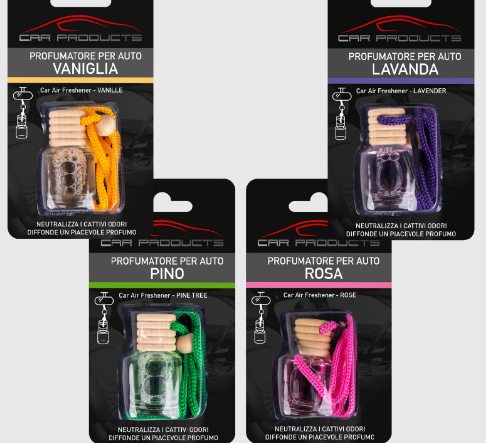 Profumatore liquido per auto in 4 fragranze assortite - 10 ml.