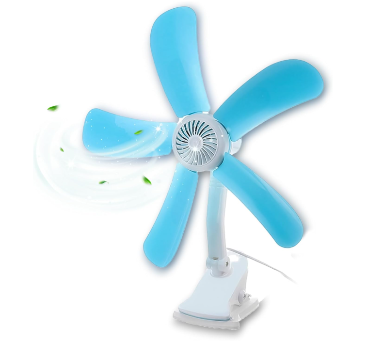 Piccolo Ventilatore elettrico con Pinza e Doppio Snodo dotato di 5 Pale per Tavolo Scrivania Casa Letto Ufficio 39*H48CM