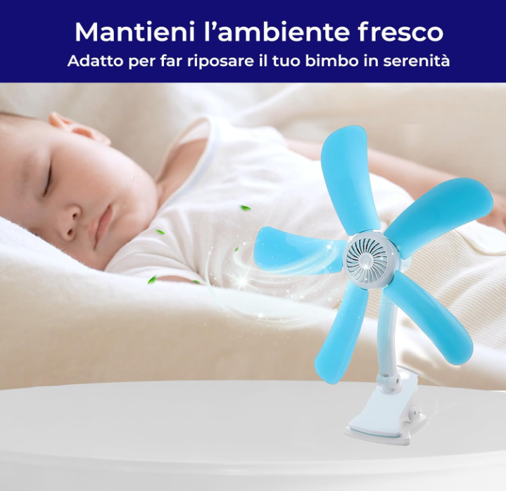 Piccolo Ventilatore elettrico con Pinza e Doppio Snodo dotato di 5 Pale per Tavolo Scrivania Casa Letto Ufficio 39*H48CM